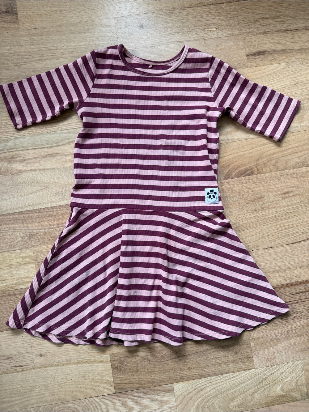 Mini Rodini Pink and Burgundy Striped Twirl Dress size EUR 128/134